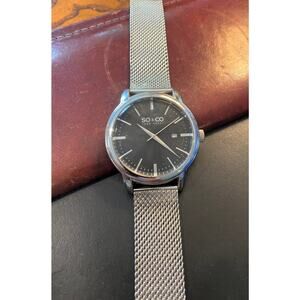 Men's 42mm silver Tone SO & CO watch, Adjustable Mesh Band, Date